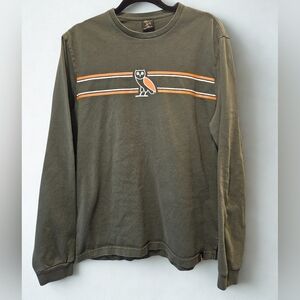 OVO Olive Long Sleeve Shirt with Orange Stripes